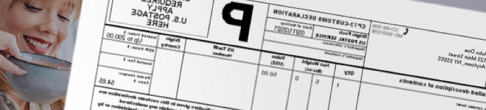 A required customs form, printed from a computer, for a package being sent out of the U.S.